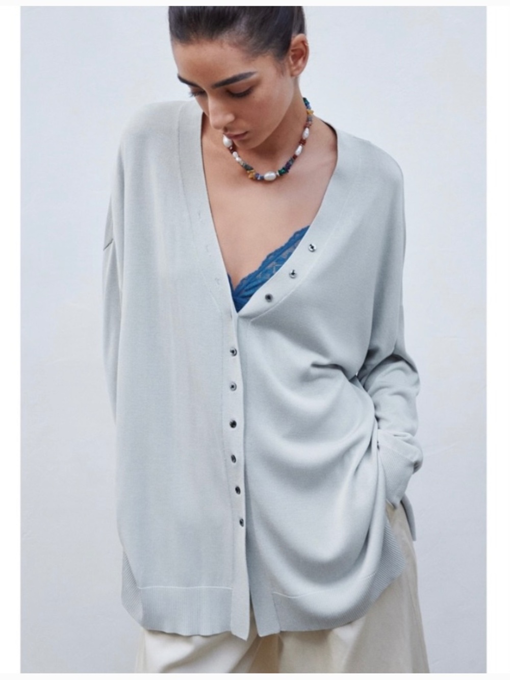 Zara Light Blue Button Up Cardigan Size S